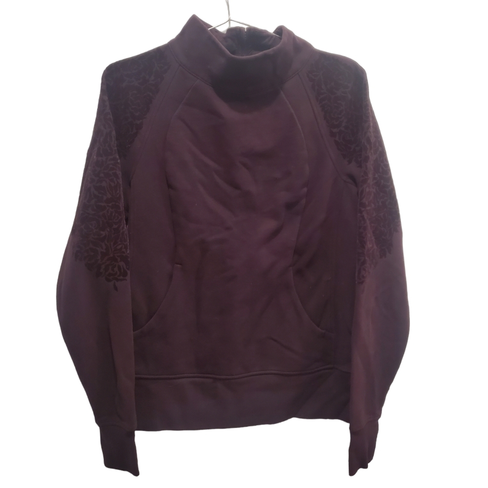 Lululemon Size 10 Dark Purple Floral Pullover Sweatshirt Zip Back Detail